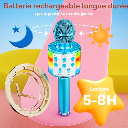 Detalle de Ankuka AP05 Microphone Sans Fil Karaoké 4 en 1 avec LED — Bleu