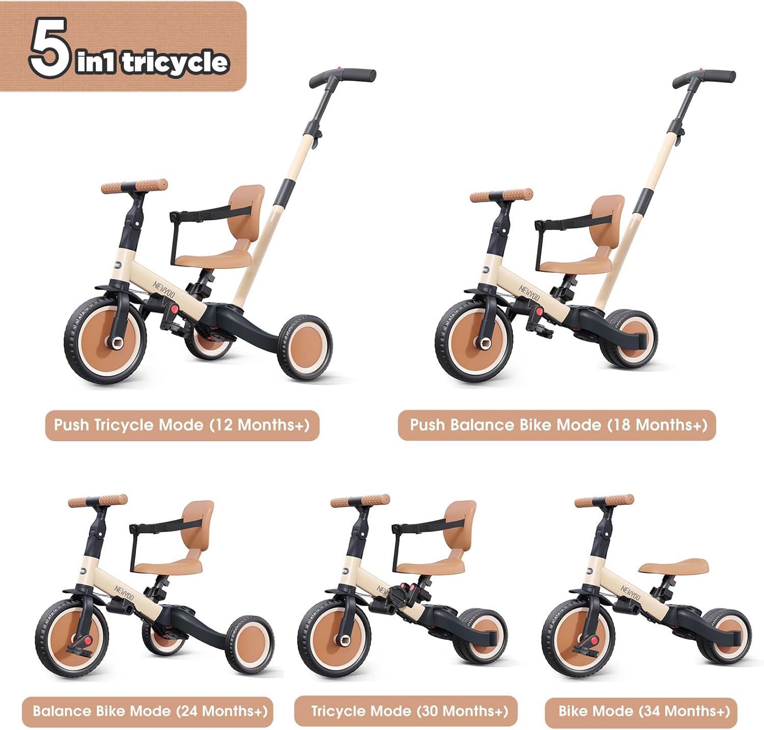 Thumbnail 1 de newyoo TR007 Toddler Tricycle 5‑in‑1