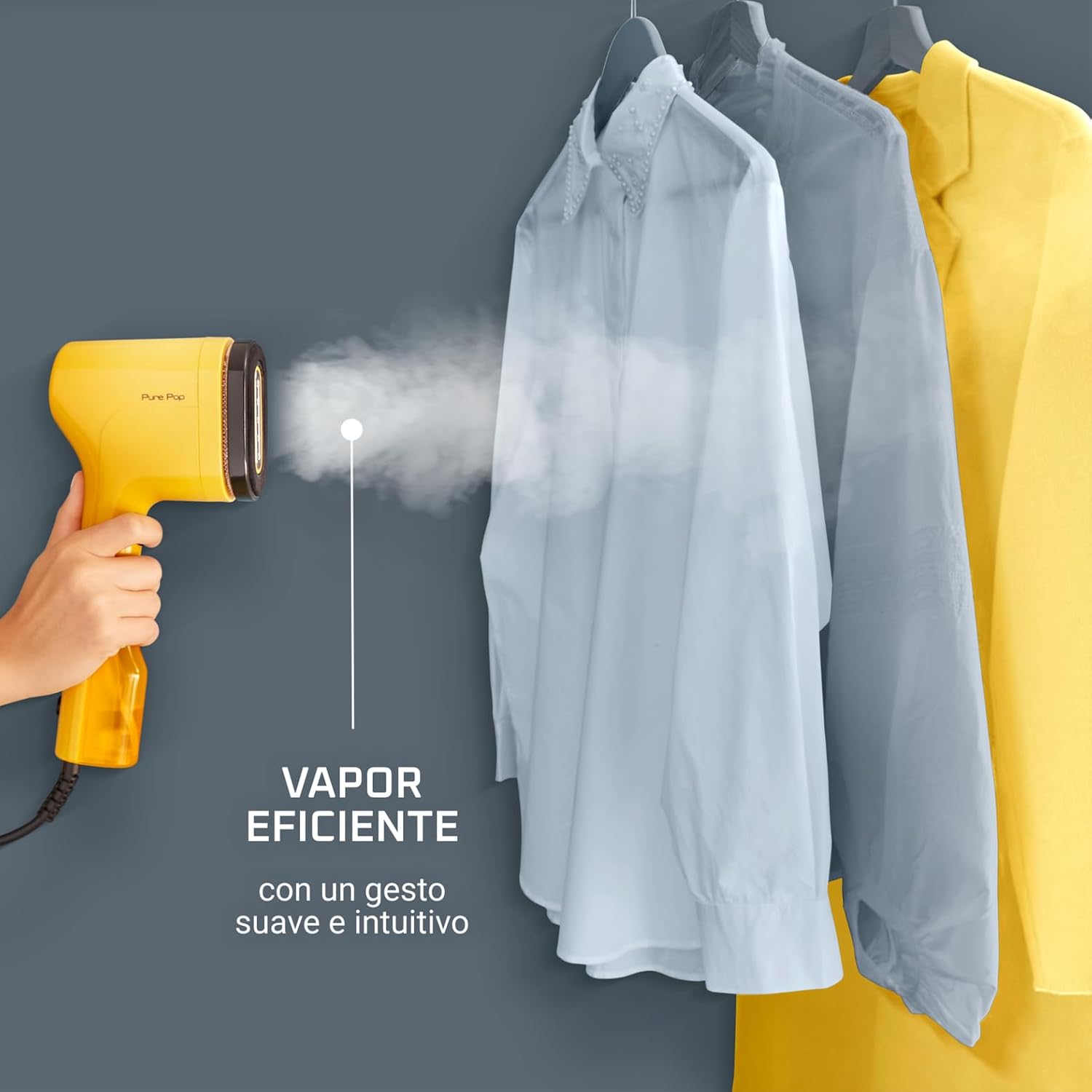 Detalle de Rowenta Pure Pop DR2026: cepillo de vapor de 1300 W con cabezal reversible para planchar y quitar pelusas
