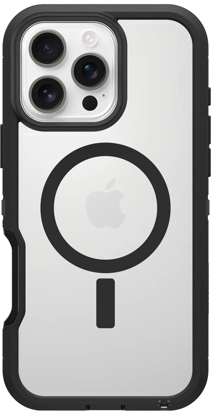 Detalle de OtterBox Defender XT Backcover für iPhone 16 Pro Max mit MagSafe – Transparent mit schwarzem Rand