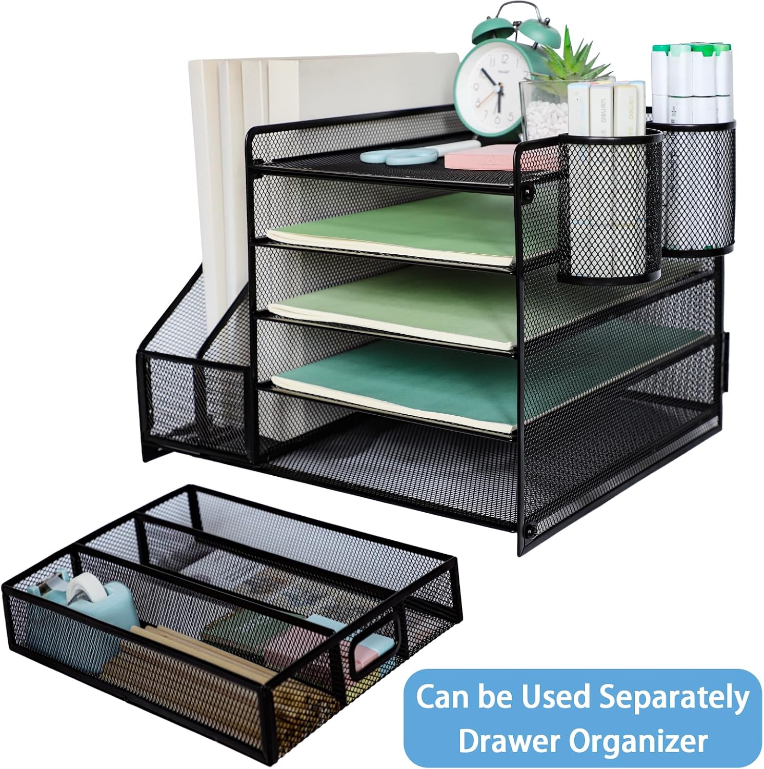 Thumbnail 3 de HIHOBDAY 5-Tier Desk File Organiser with Extra Vertical File Sorter (Black)