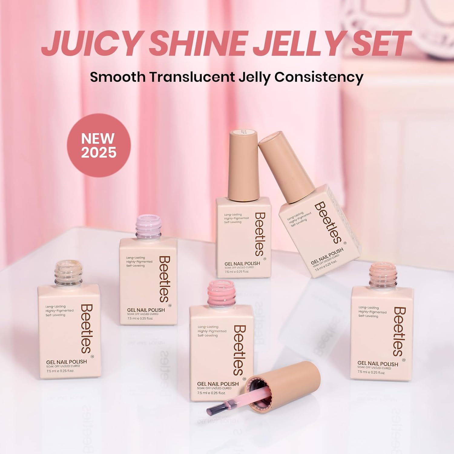 Thumbnail 6 de Beetles Gel Nagellack-Set Jelly Gel – 6 milchig-weiße bis Nude-Pink Töne, 7,5 ml pro Flasche