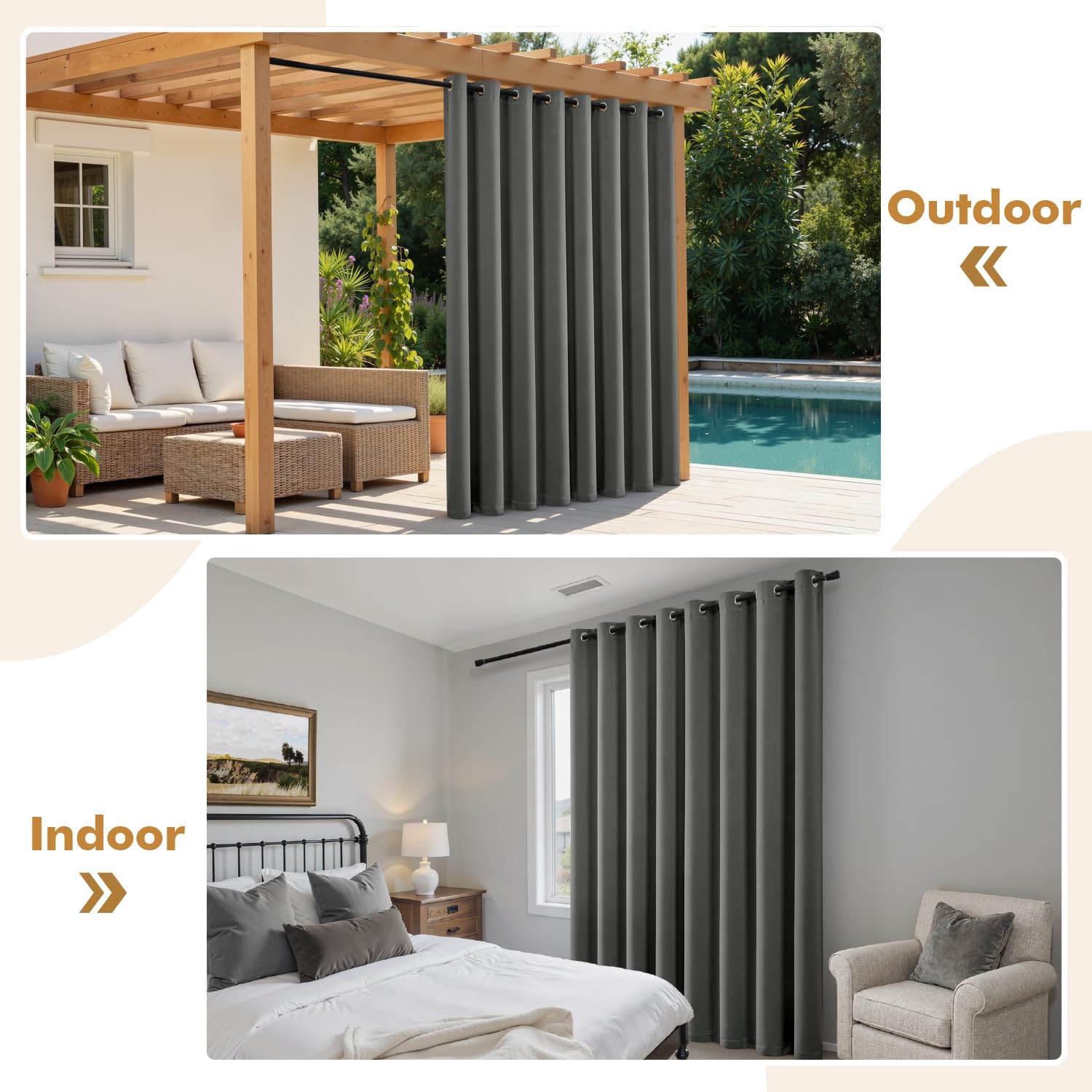 Thumbnail 5 de MIULEE Outdoor Vorhang 1 Stück – wasserdicht, blickdicht und wetterfest, 254 x 213 cm, Grau