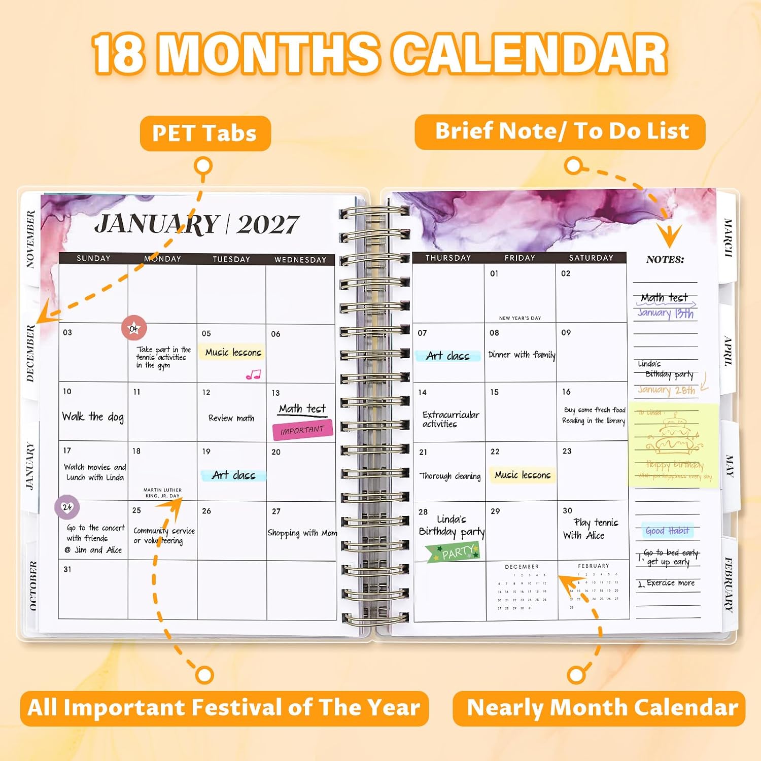 Detalle 2 de montcool 2026-2027 Academic Planner, 18-Month Weekly and Monthly, Floral Cover