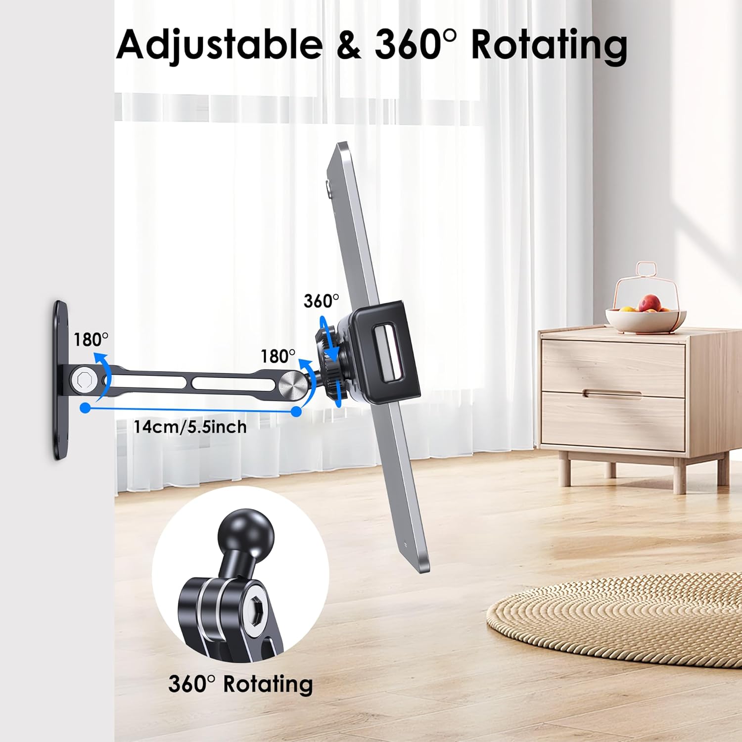 Thumbnail 2 de Lucrave Tablet Wall Mount Holder (Aluminium, Foldable) with 360° Adjustable Rotating Base