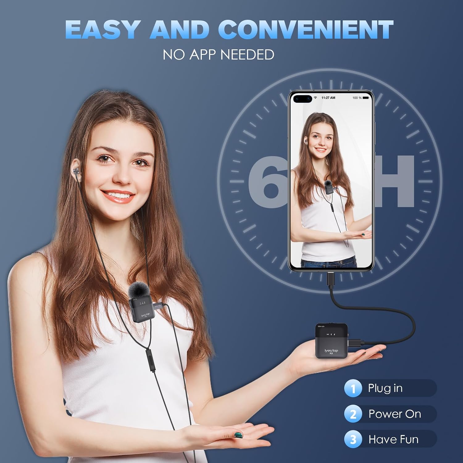 Detalle de iyes.top YE0-002B Wireless Lavalier Microphone with Monitoring and Noise Cancellation
