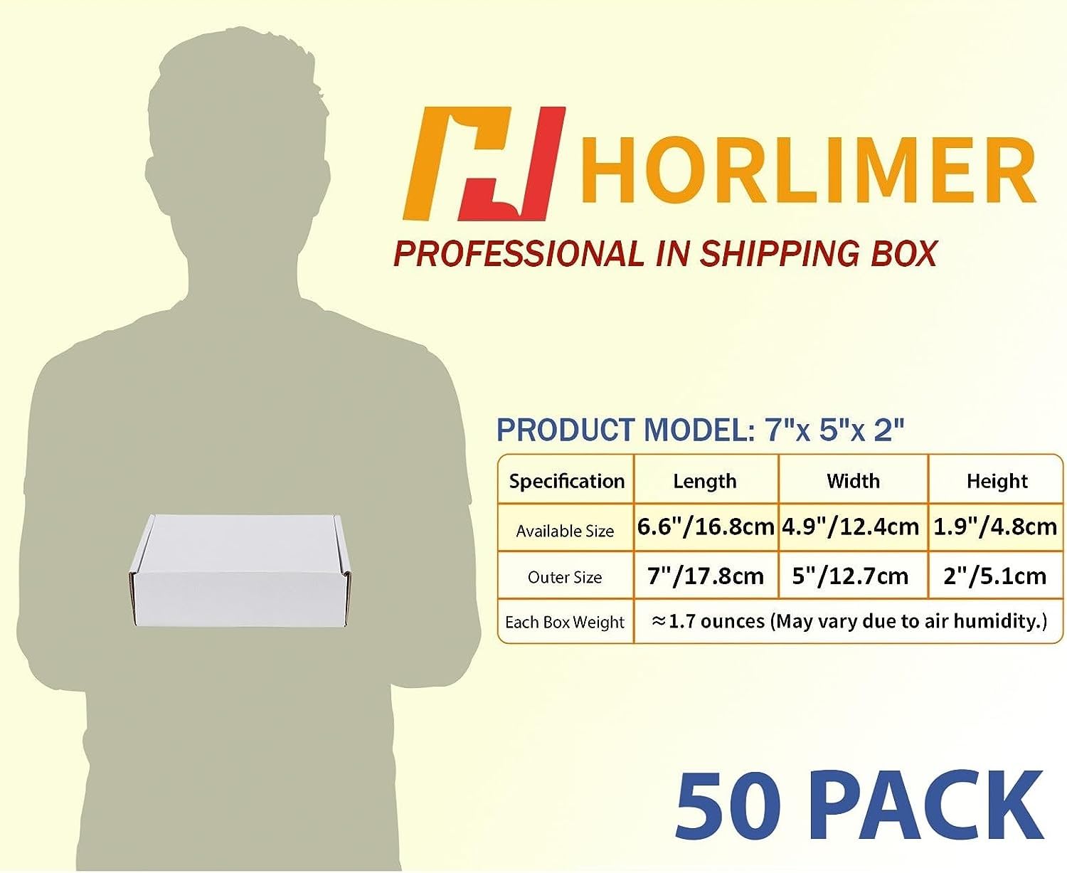Thumbnail 1 de HORLIMER 50 Pack 7x5x2 Inch Small Cardboard Boxes for Posting (17.8x12.7x5.1 cm) – White Shipping Boxes