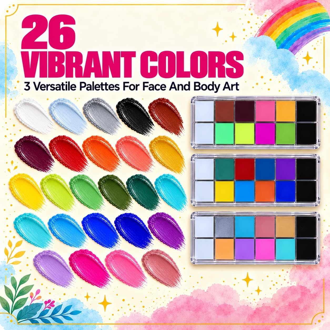 Detalle 2 de QUSTGO 26-Colour Oil-Based Face Paint Palette for Halloween and Cosplay