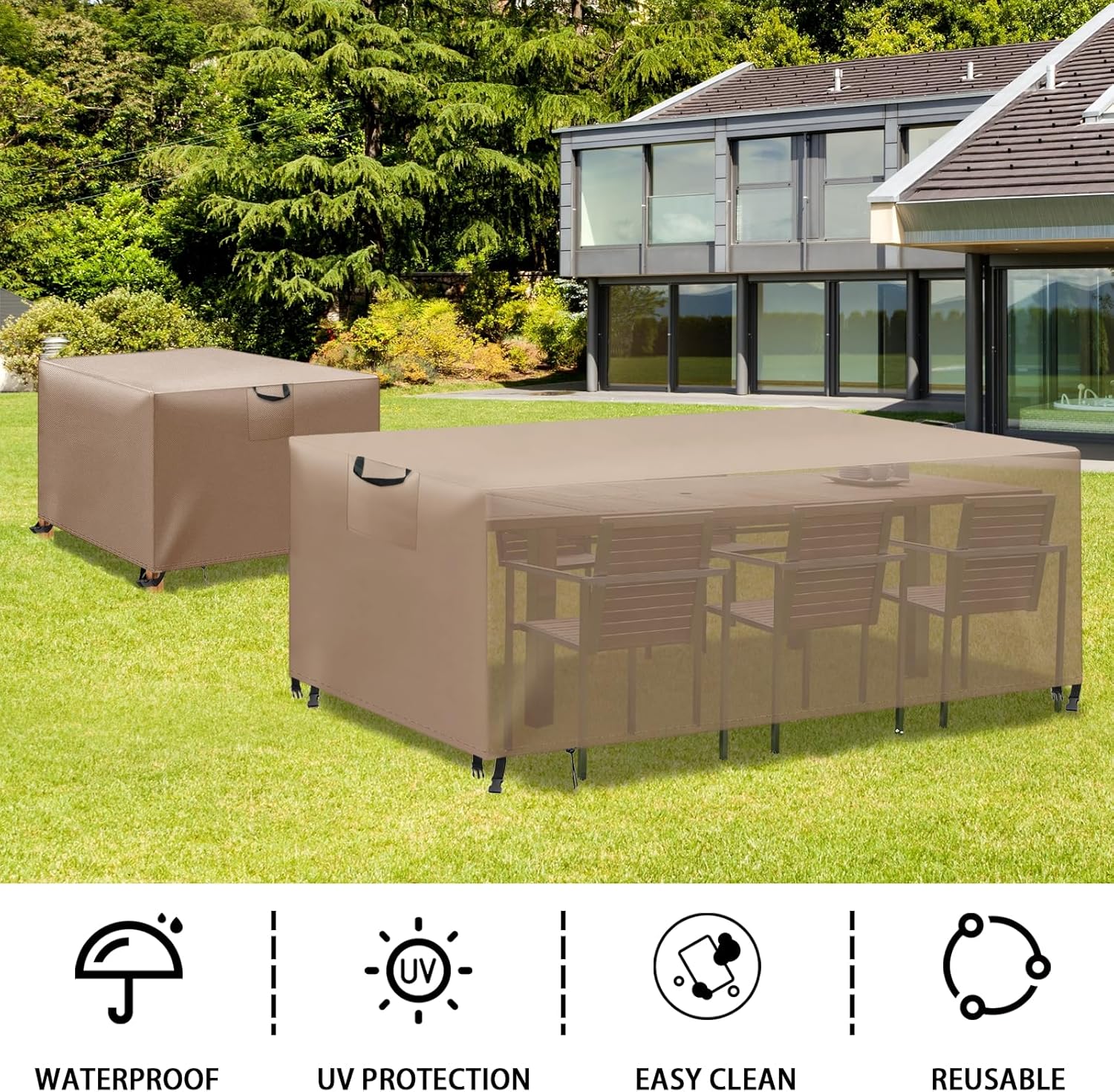 Thumbnail 6 de WUAYAMI wasserdichte Gartenmöbel-Abdeckung aus Oxford 420D (Khaki) 150x90x75 cm