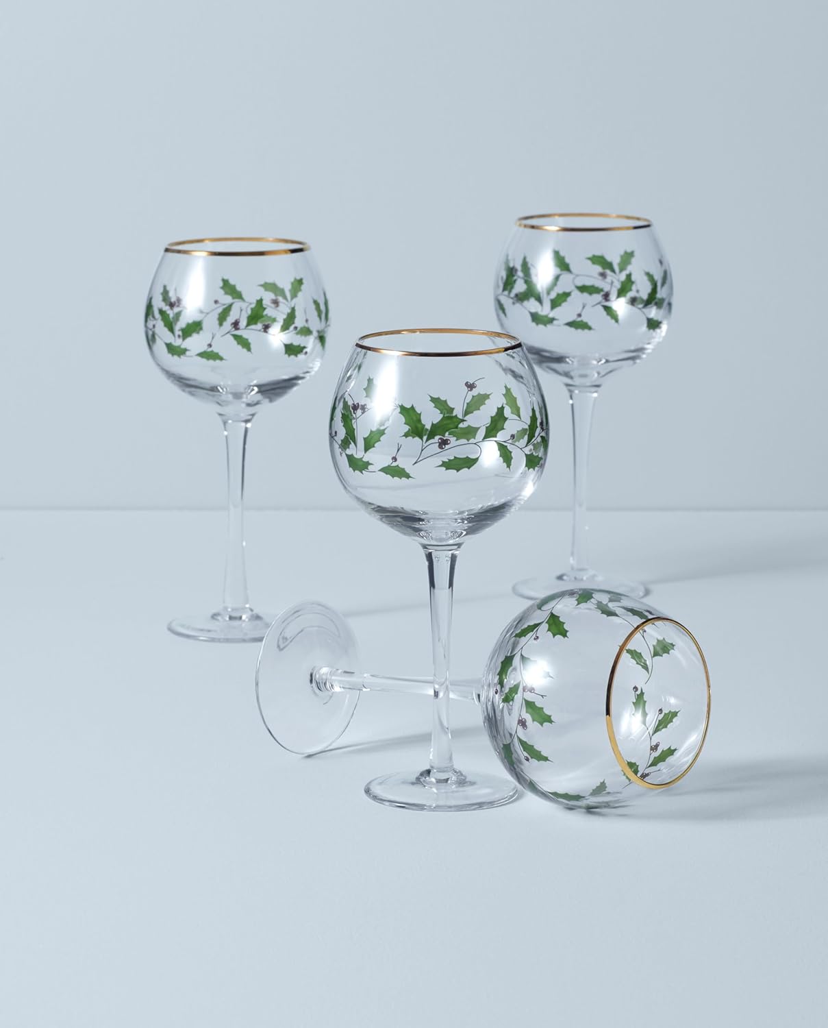 Thumbnail 4 de Lenox Holiday 4-Piece Wine Balloon Glass Set (14 fl oz, Set of 4) with Festive Red Christmas Design