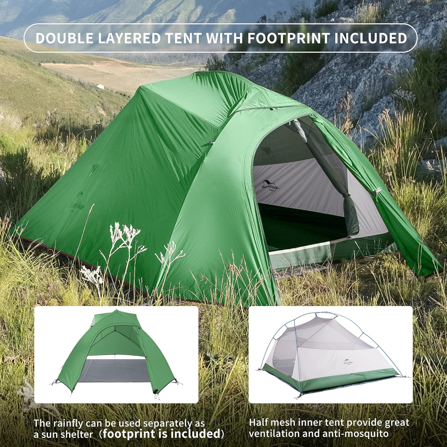 Thumbnail 6 de Naturehike Nuovo Cloud-up 3 Persona Tenda Aggiornata Doppio Strato
