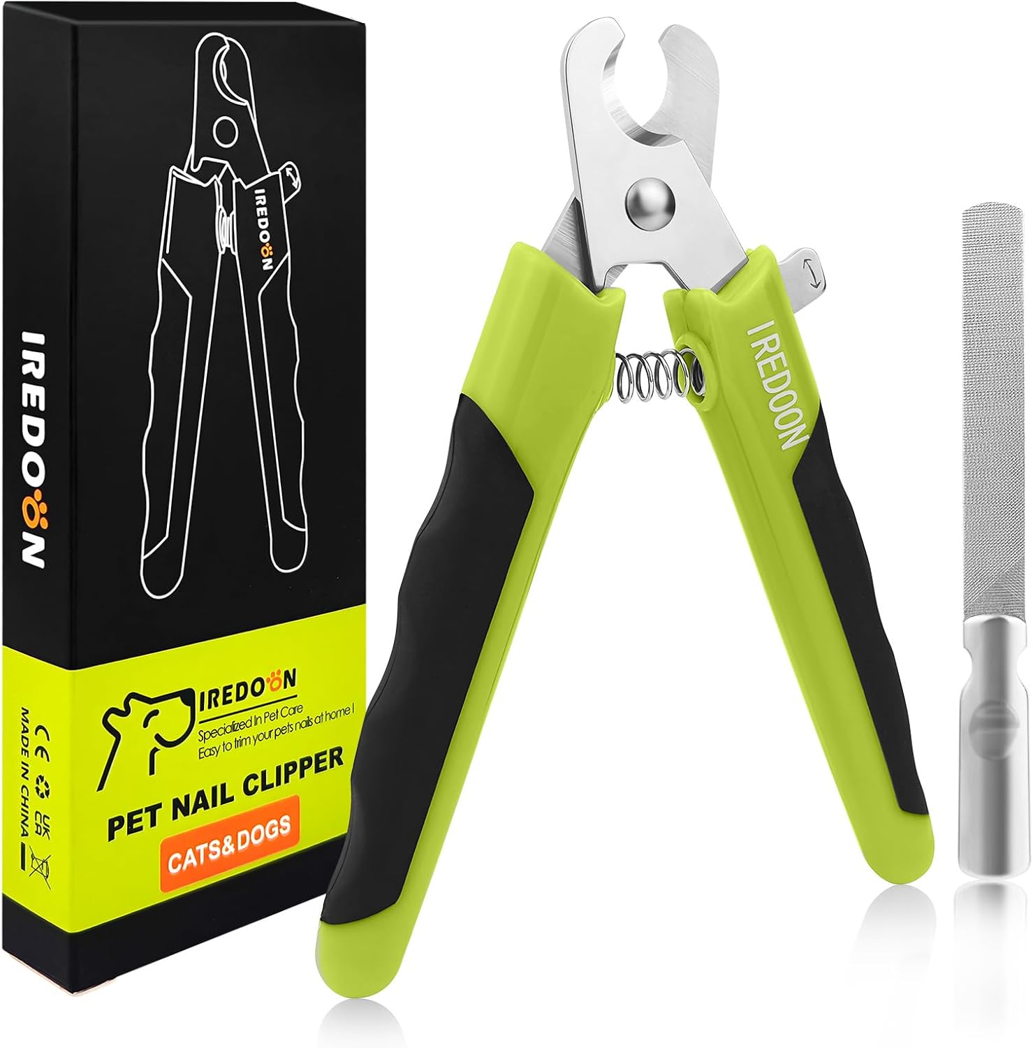 IREDOON Dog & Cat Nail Clippers with 4Cr13 Stainless Steel Blade (Green) – Small, Non-Slip, Quiet & Pro-Grade