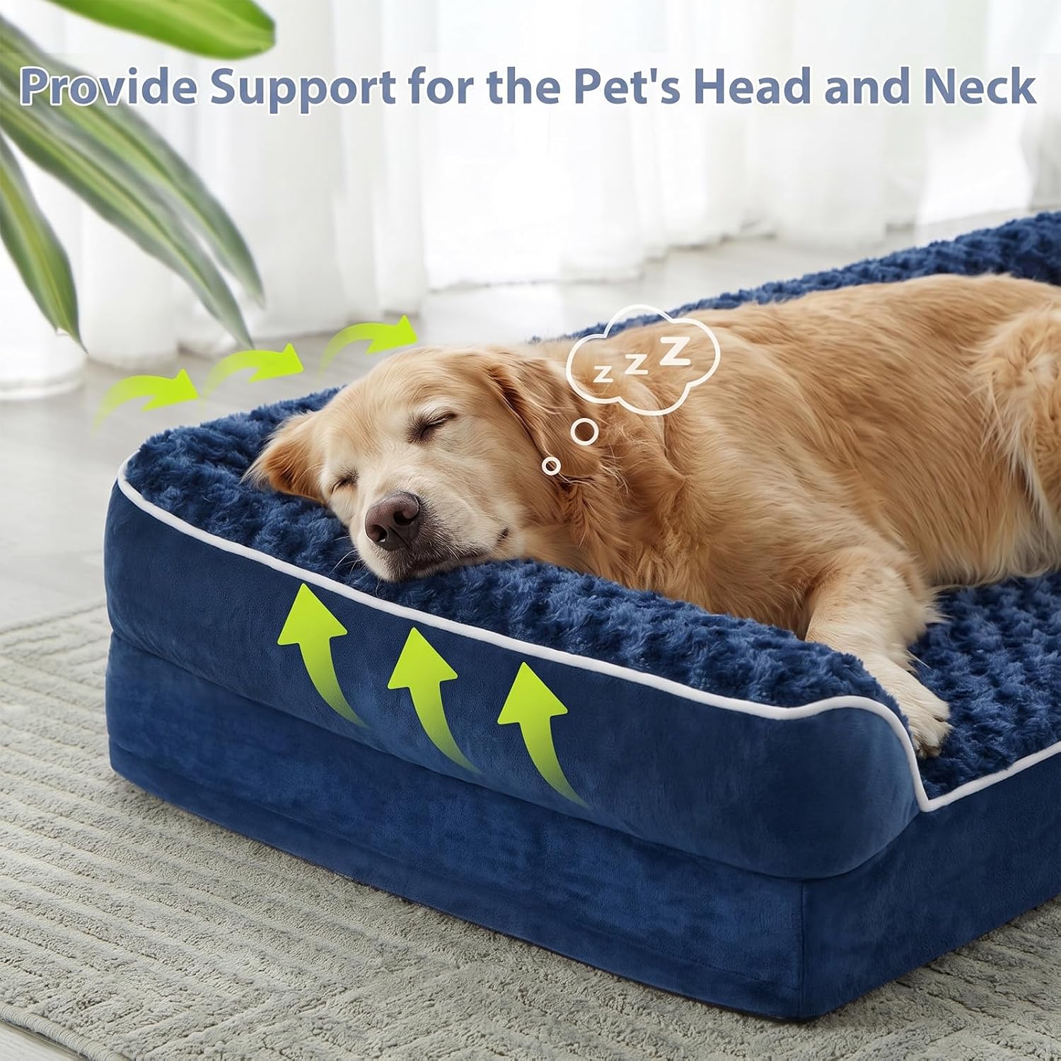 Detalle de BFPETHOME Orthopedic Dog Bed, 42 x 30 x 7.5-Inch L-Shaped, Washable