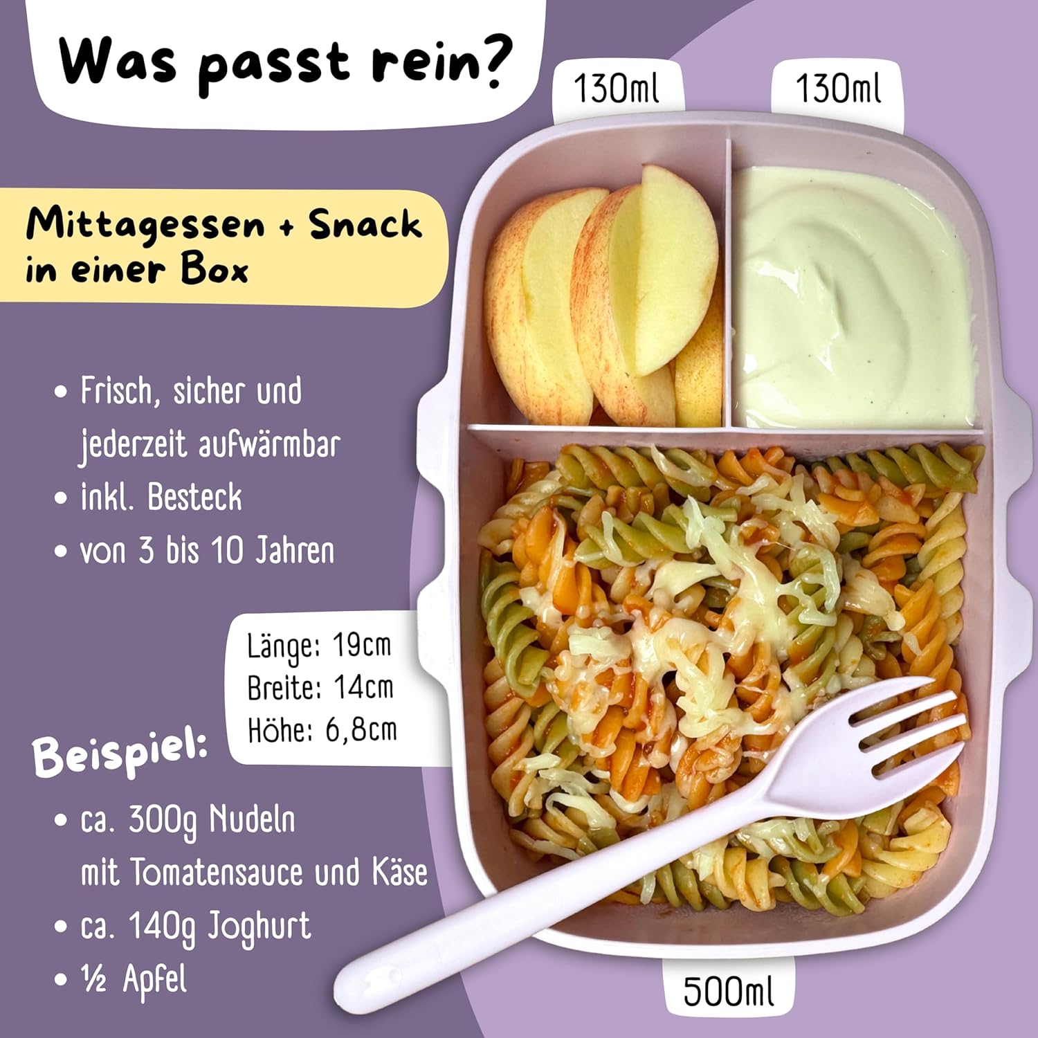 Thumbnail 1 de BEARFOOT Brotdose Kinder mit Fächern (BPA-frei, auslaufsicher) – Lunchbox mit Bento-Box-Teiler, Sticker-lila