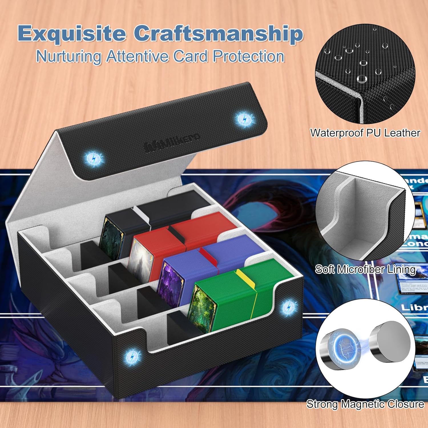 Thumbnail 4 de Mlikero Card Deck Case (2400+ Trading Card Storage Box) with Magnetic Closure, 10 Dividers & Foam Stoppers