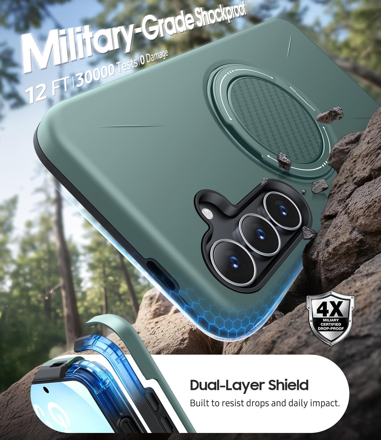 Thumbnail 2 de JAME Galaxy S25 FE Case with Ring Stand & Dual-Layer Protection (Green)