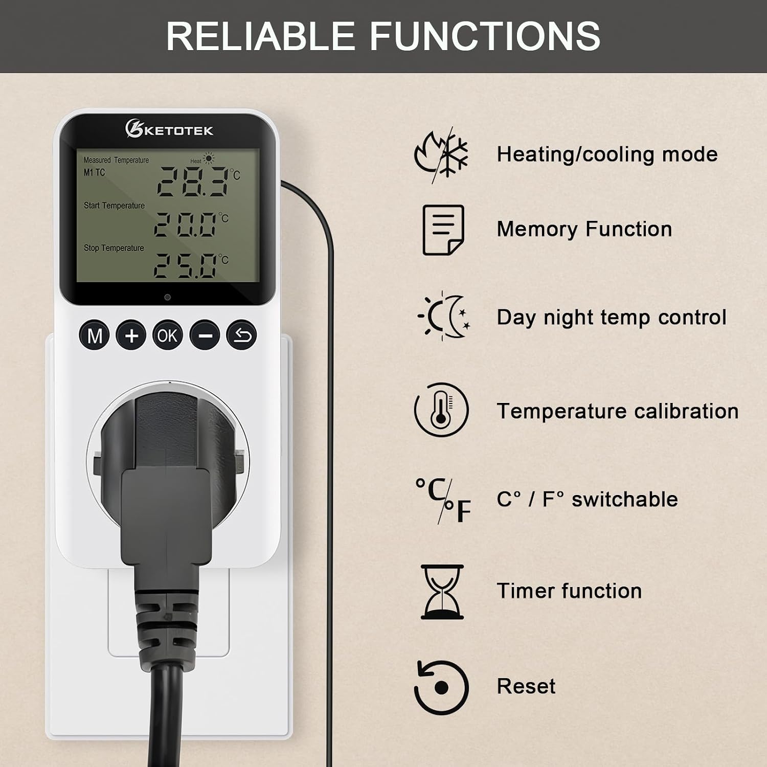 Thumbnail 1 de KETOTEK KT3200PRO Digital Thermostat Plug Socket with Day Night Timer