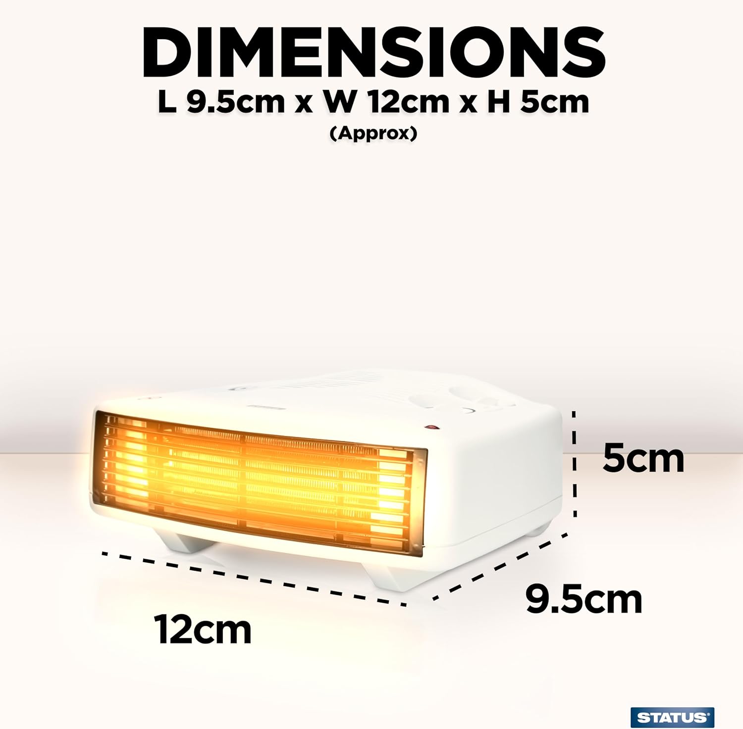 Detalle de STATUS Flat Fan Heater 3000W (3 kW) Portable Indoor Radiator, White, 2 Heat Settings & Thermostat Control