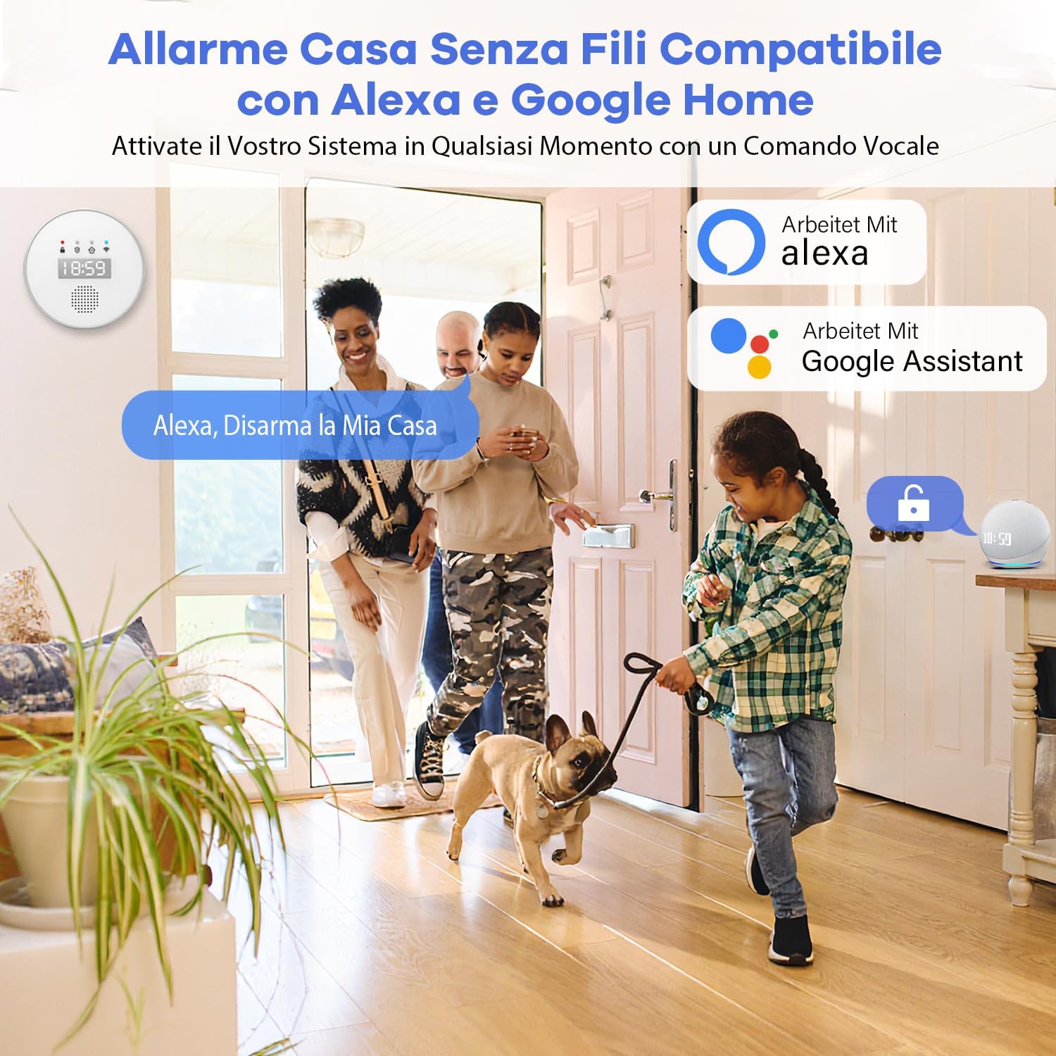 Detalle de YISEELE Allarme Casa Senza Fili: kit completo con connettività 5 GHz, sirena 125 dB e 10 sensori