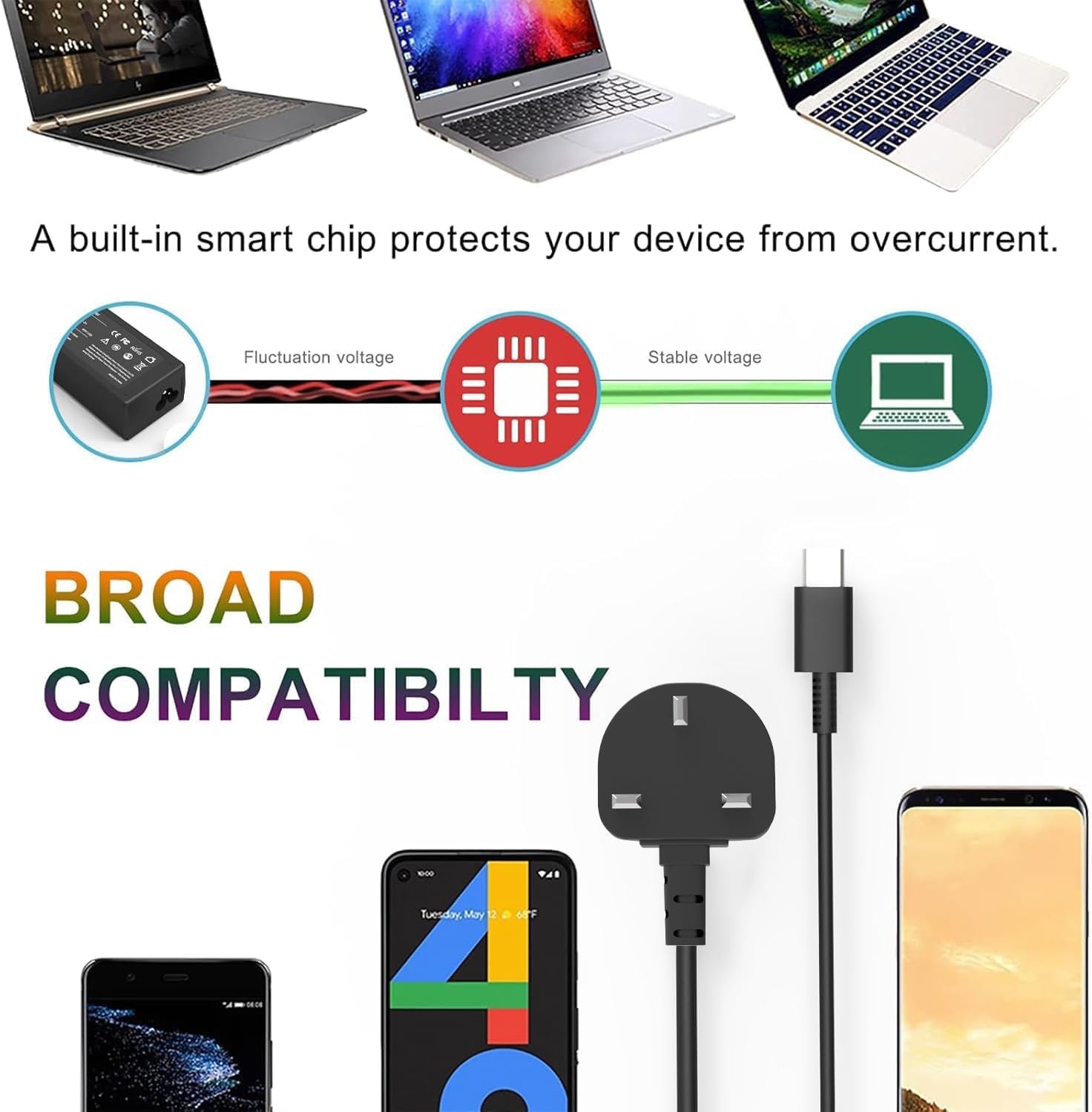 Detalle 2 de Riabwwox Universal 65W USB C Laptop Charger