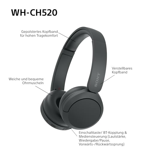 Thumbnail 8 de Sony WH-CH520 Kabellose Bluetooth-On-Ear-Kopfhörer Schwarz – lange Akkulaufzeit, einfach bedienbar
