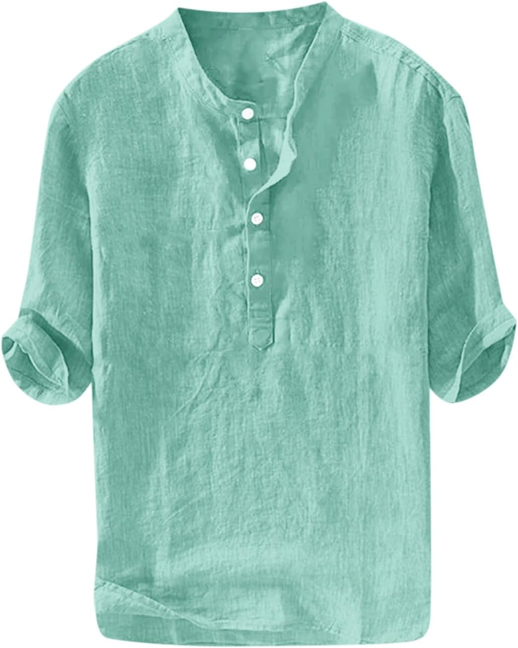 Thumbnail 6 de Ryannology Men's Linen Shirt – Casual Cotton 3/4 Sleeve Henley, Regular-Fit