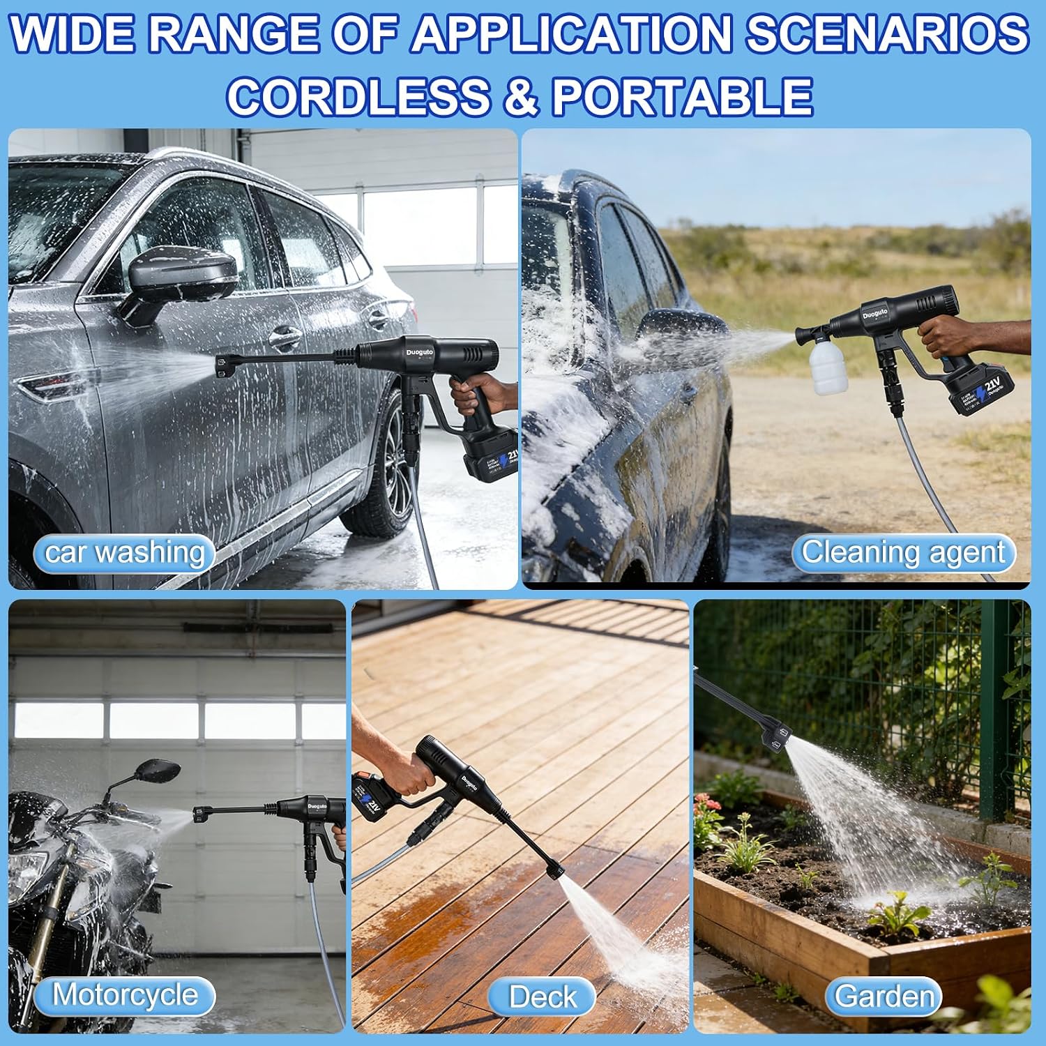 Thumbnail 5 de Duoguto 21V Cordless Pressure Washer with 1100PSI Brushless Motor and 6-in-1 Nozzle