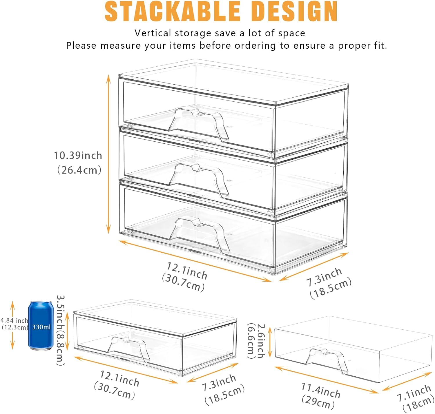 Detalle de Stebopum 3Pack Stackable Plastic Storage Drawers – Clear Acrylic Makeup Organiser