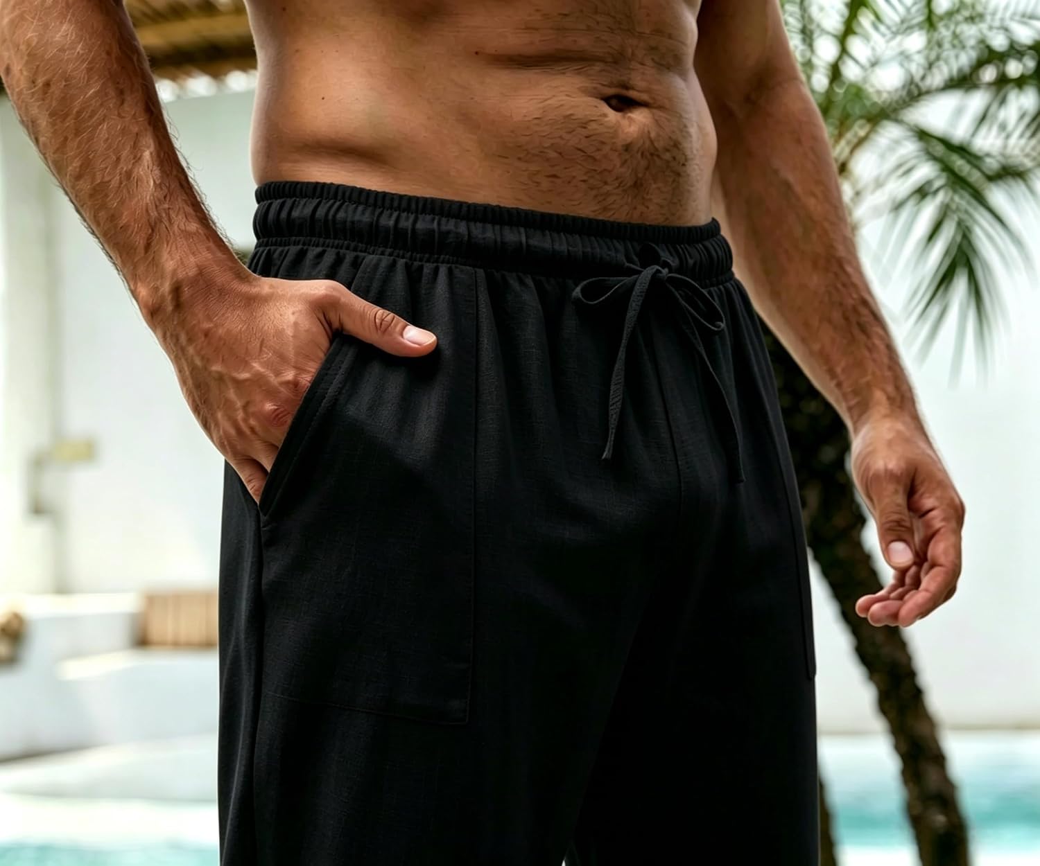 Detalle de Cegerne Pantaloni in Lino Uomo Lunghi – leggeri, elasticizzati con coulisse