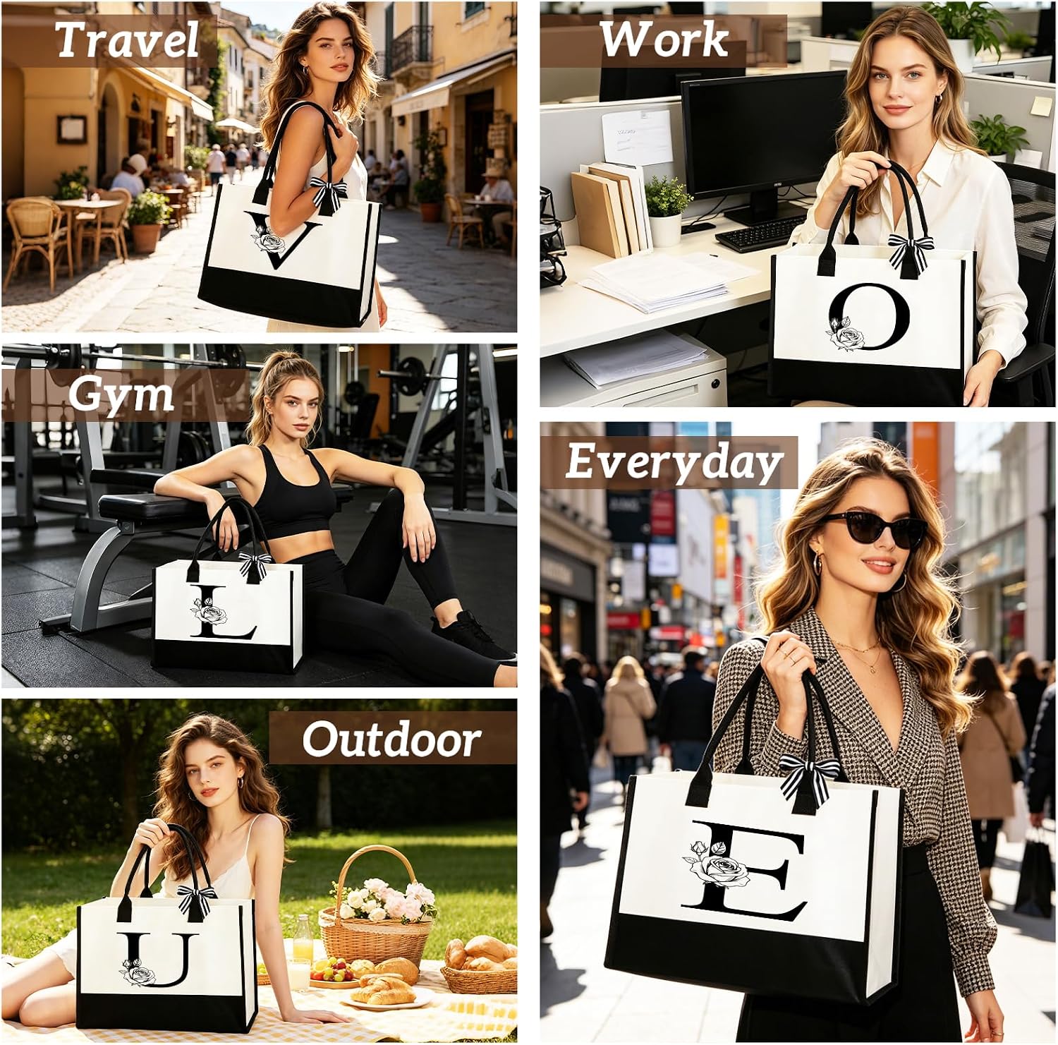 Thumbnail 4 de AnruzonGeschenke für Frauen – Personalisiert: Initial A-Z Canvas Einkaufstasche & Kosmetiktasche + Grußkarte