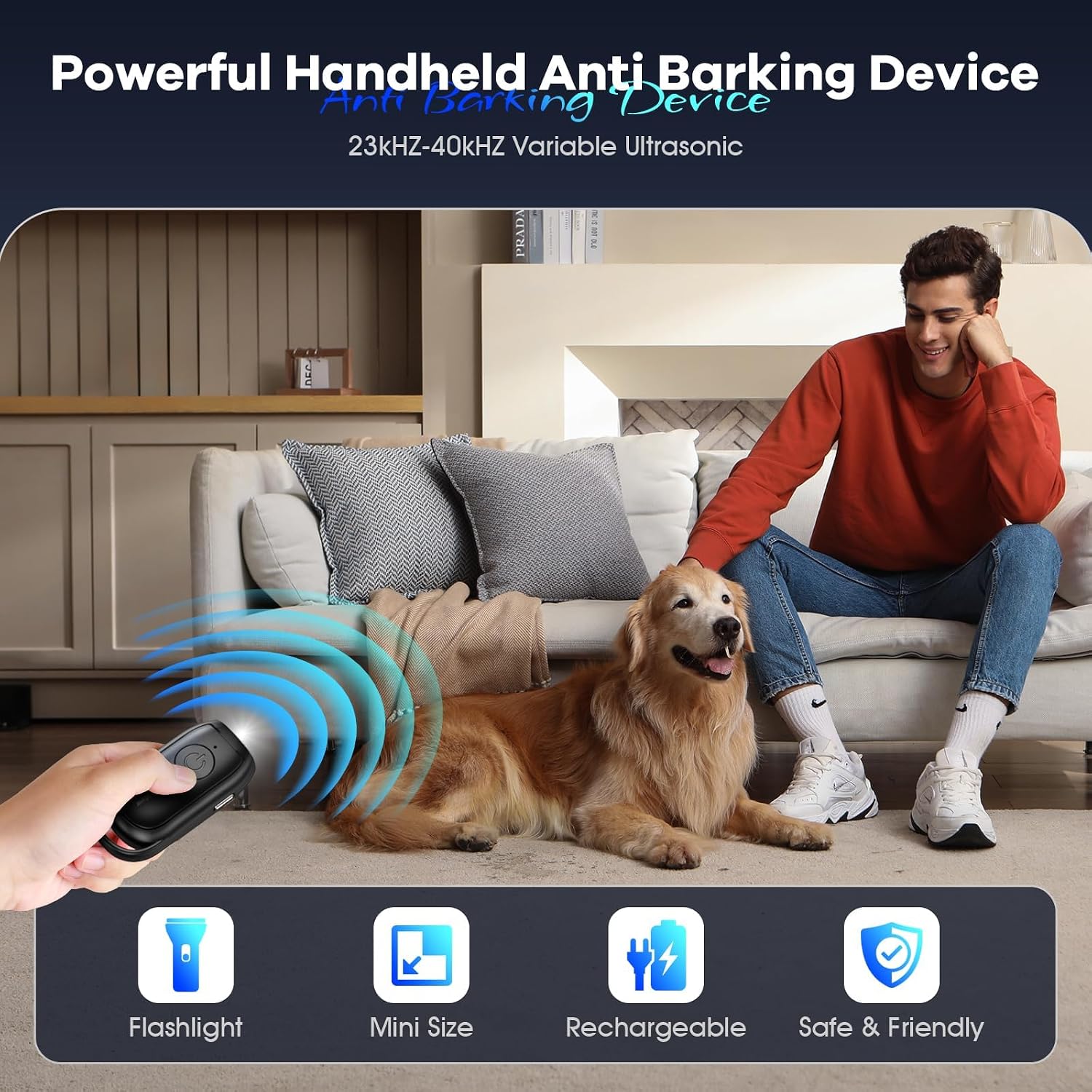 Detalle de Queenmew Anti Bell Gerät Hunde – Tragbares Ultraschall-Antibell-System mit LED