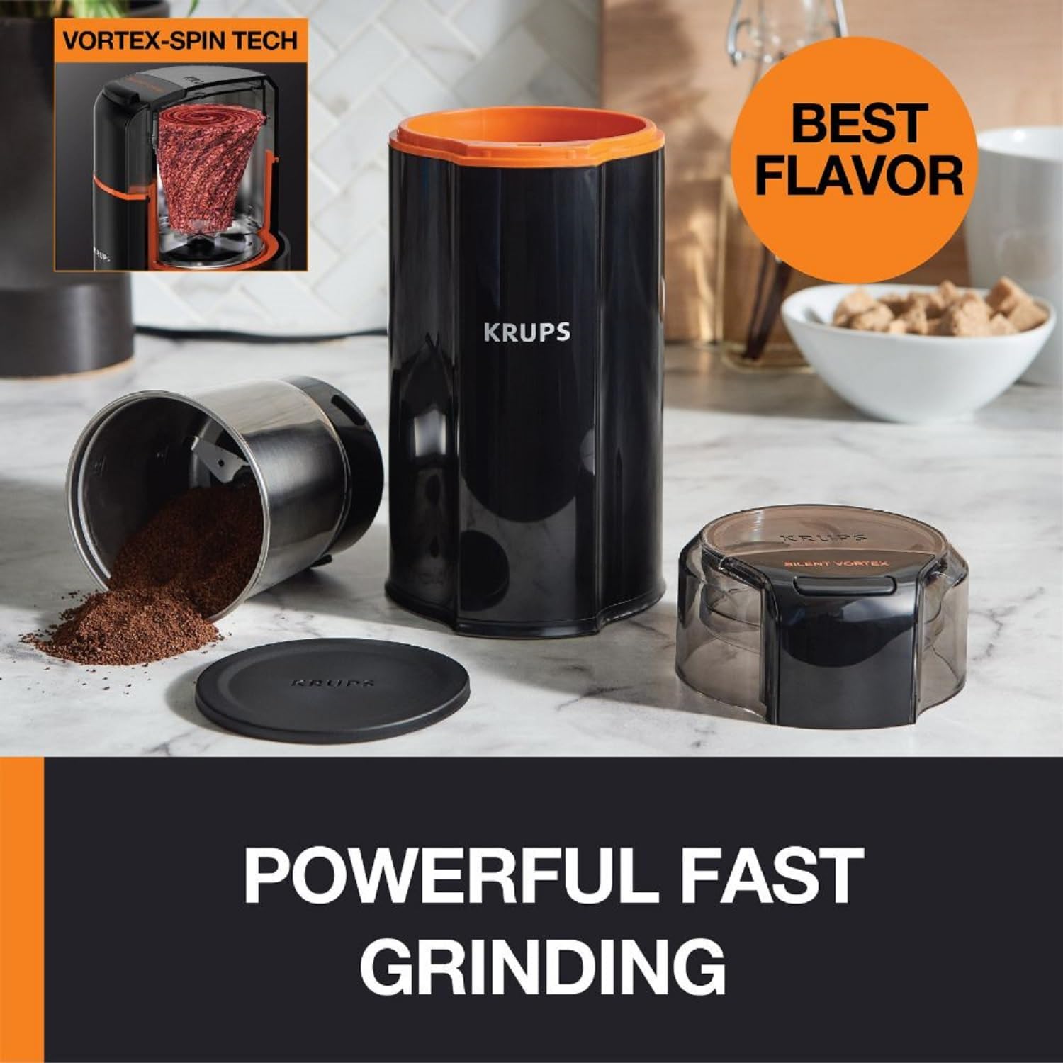 Detalle de KRUPS Silent Vortex Electric Coffee Grinder: 3 oz, 5x Quieter, 175W – Coffee, Spices & Herbs
