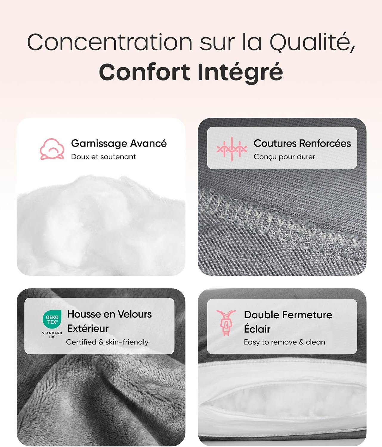 Thumbnail 5 de Nuliie Coussin de Grossesse pour Dormir en forme de U – Oreiller de Corps Gris