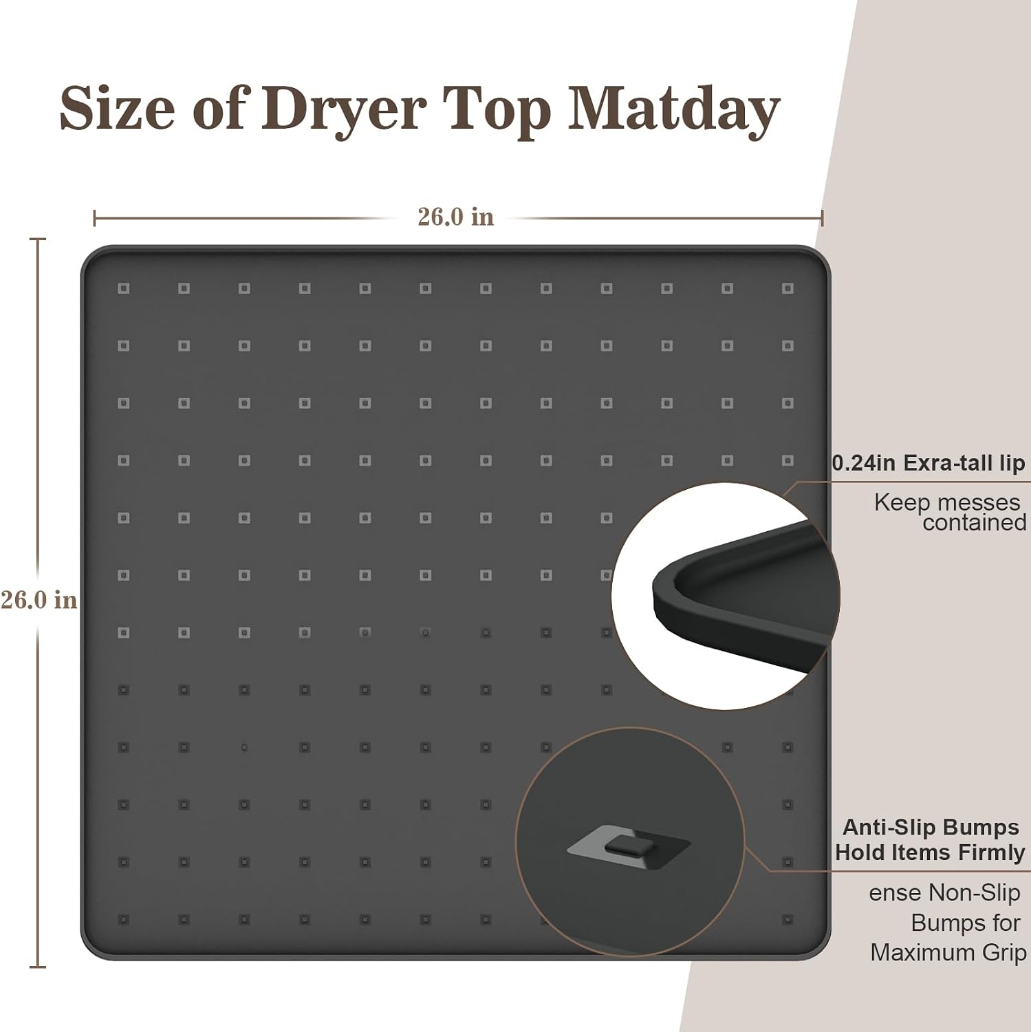 Detalle de Hugro Tarfive Black-26"x26"-2pc Washer Dryer Mat, 2-Pack Silicone Cover