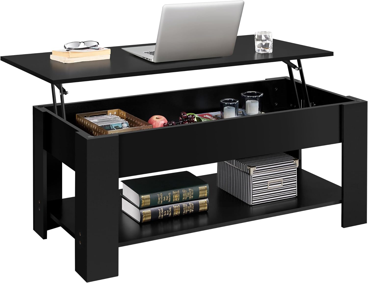 Detalle de Yaheetech Tavolino Sollevabile da Salotto con Ripiano Tavolino da Caffè con Portariviste – Nero, 120 x 60 x 49,5–62,5 cm