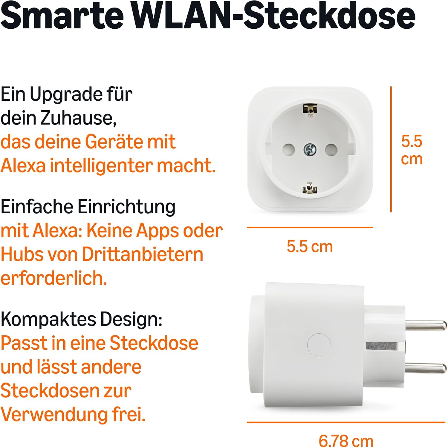 Detalle 2 de Amazon Basics Smart WLAN-Steckdose für EU, nur kompatibel mit Alexa (Wi‑Fi, Weiß) – 1 Stück