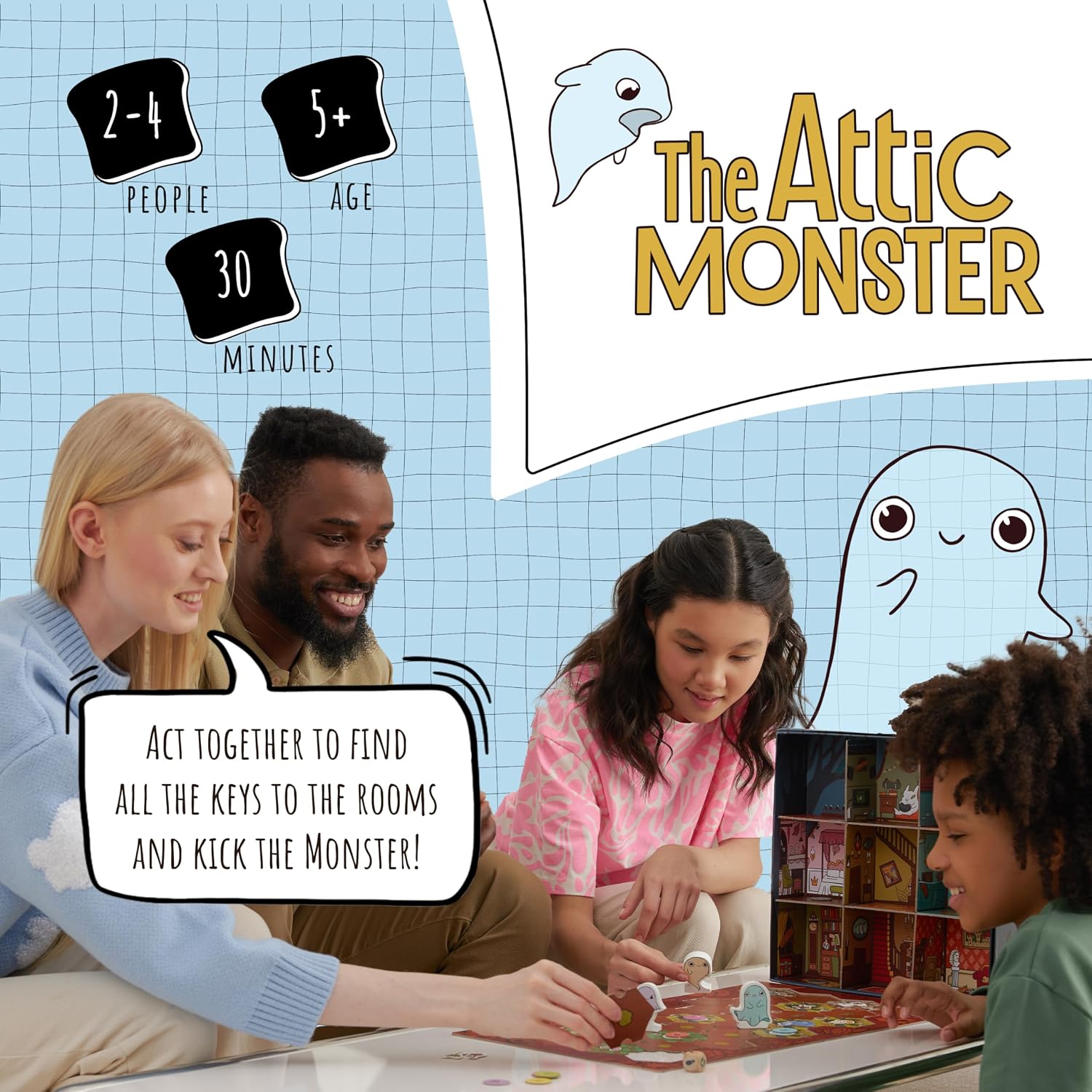 Detalle 2 de The Attic Monster cooperative family board game, ages 5+