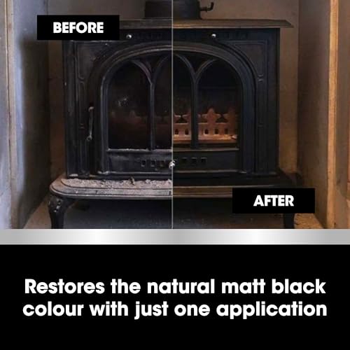 Detalle de Furniture Clinic Stove Restorer – Natural Matt Black Finish for Log Burners, Iron Grates and Fireplaces (250ml)