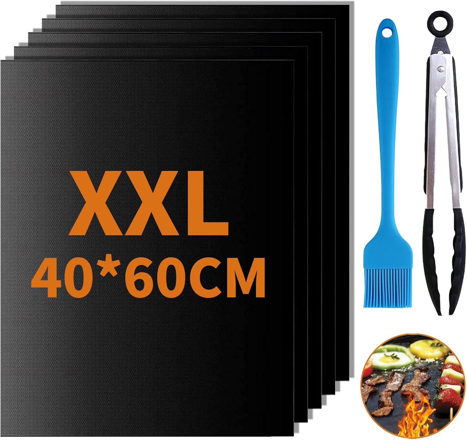 Detalle de GROFIS Set di 5 Tappetini Barbecue 60x40 cm: tappetini antiaderenti in teflon con accessori