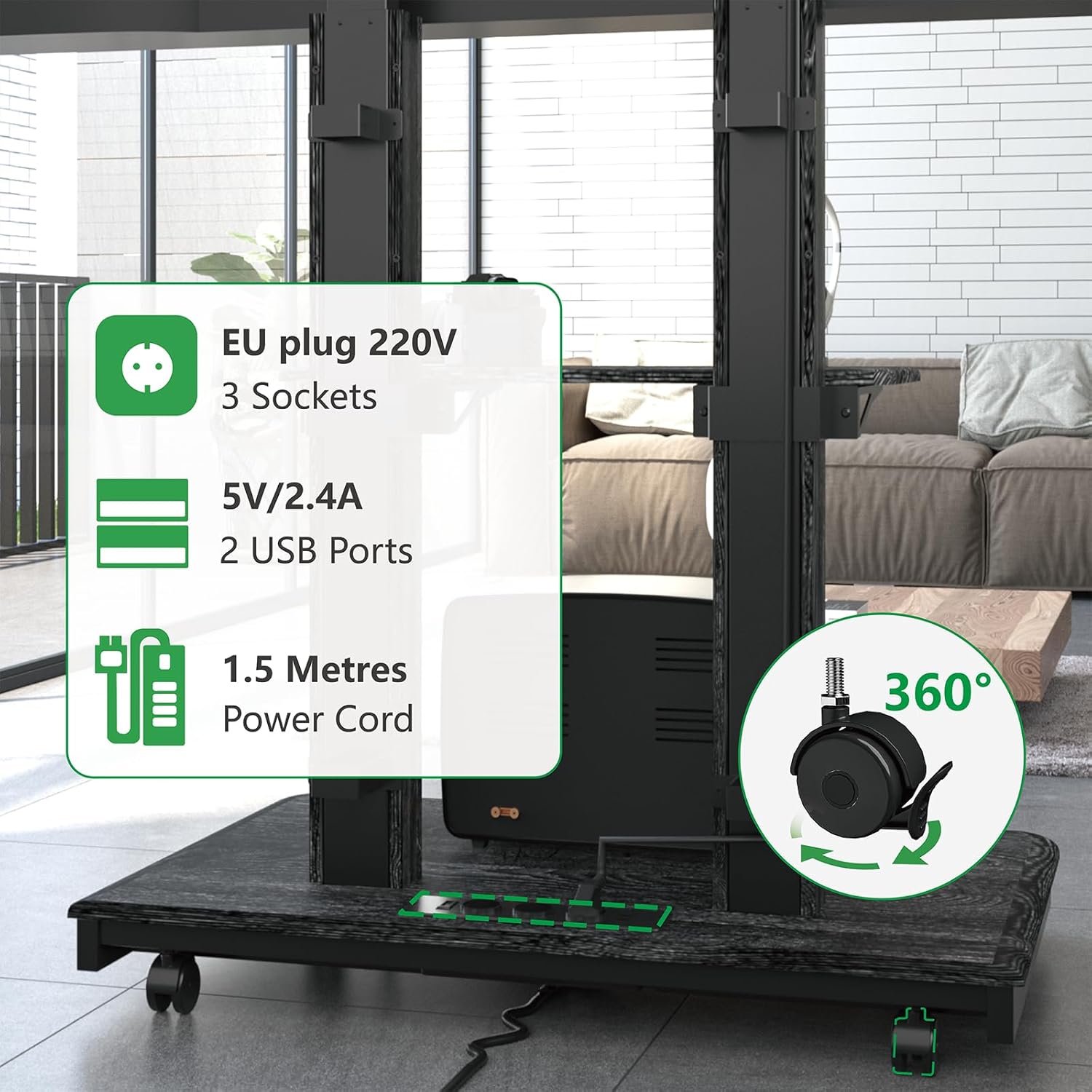Thumbnail 5 de XTRARM Duolite support TV mobile électrique 45 à 110" jusqu’à 120 kg, hauteur motorisée et multiprise