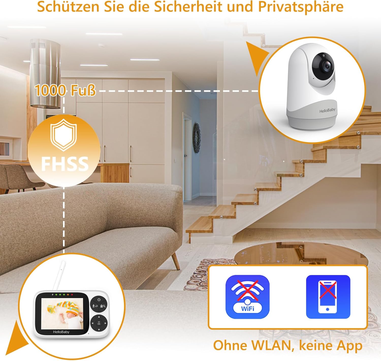 Detalle 2 de HelloBaby Babyphone mit Kamera – 3,2 Zoll IPS-Display, VOX-Modus, Nachtsicht, 2-Wege-Audio, ohne WLAN