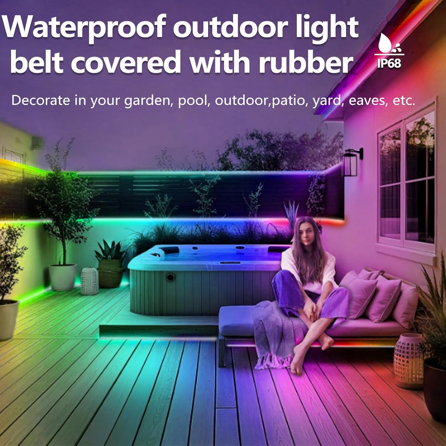 Detalle de httpsmp 32.8ft WS2812 RGB+IC LED Strip Lights – IP68 Waterproof Outdoor, USB Powered, Music Sync