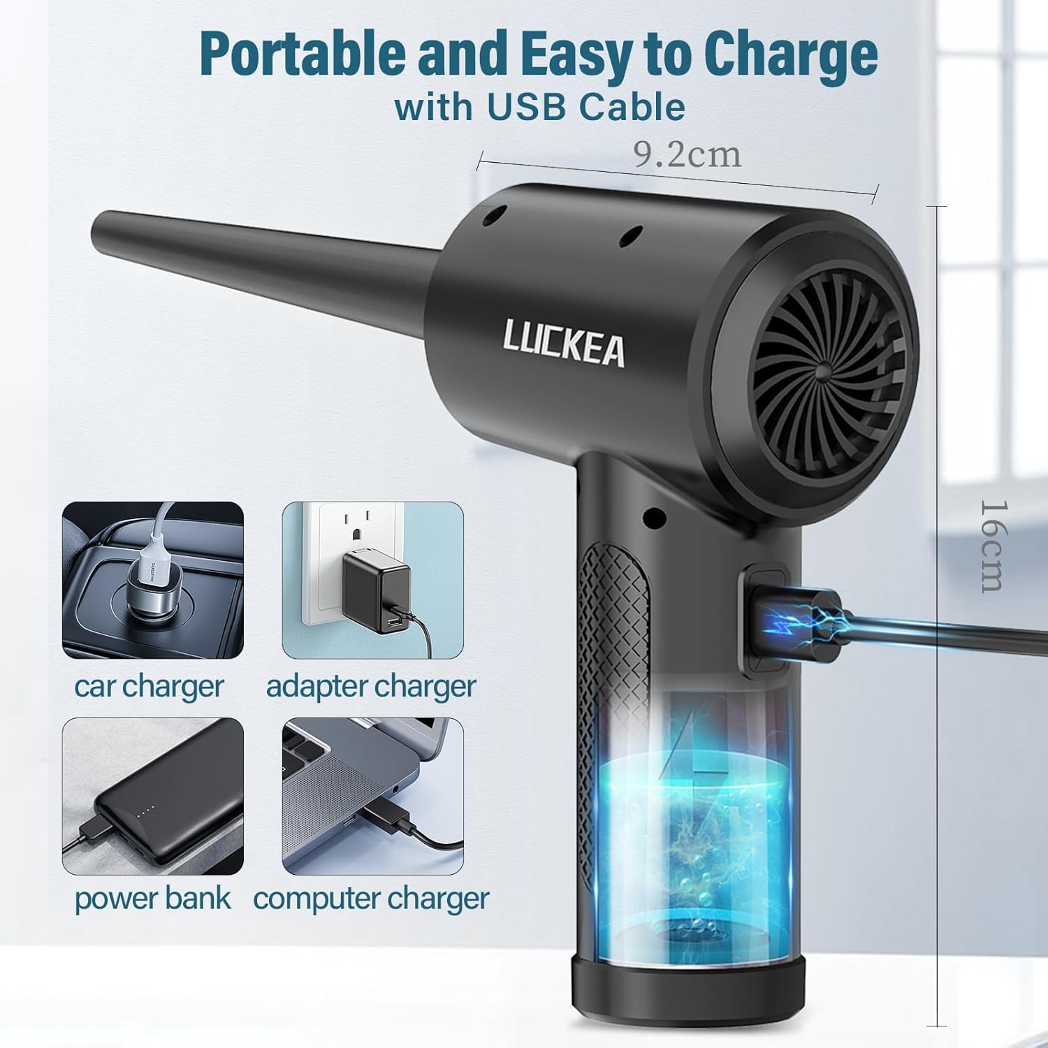 Thumbnail 6 de Souffleur Air Comprimé & Souffleur PC sans fil 3 vitesses avec LED et batterie 6000 mAh – mini souffleur PC / voiture