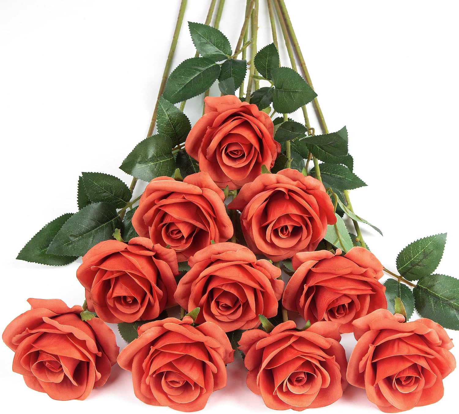 Detalle de DuHouse 10Pcs Artificial Roses Silk Flowers for Bridal & Decor (Coral)