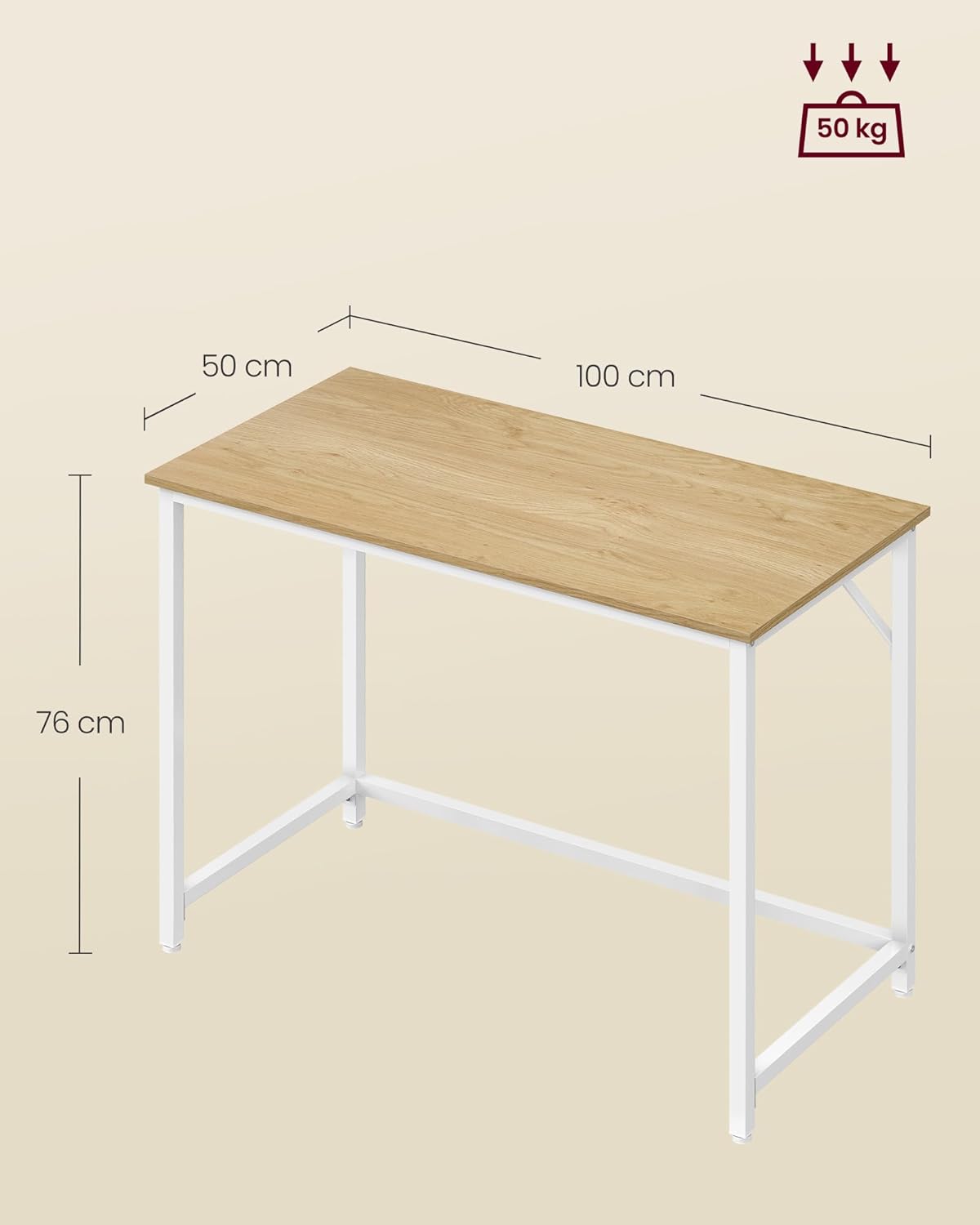 Detalle de VASAGLE Computertisch LWD041W70V2 – 100 x 50 cm Tischplatte für Büro, Arbeitszimmer & mehr