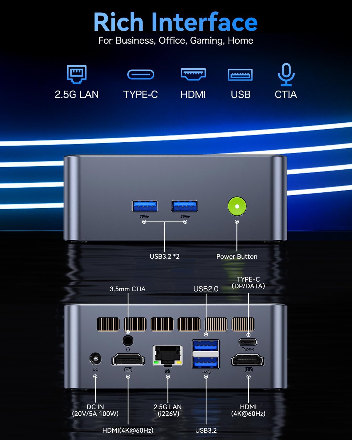 Detalle 2 de GMKtec i5-12450H Mini PC 4K triple display