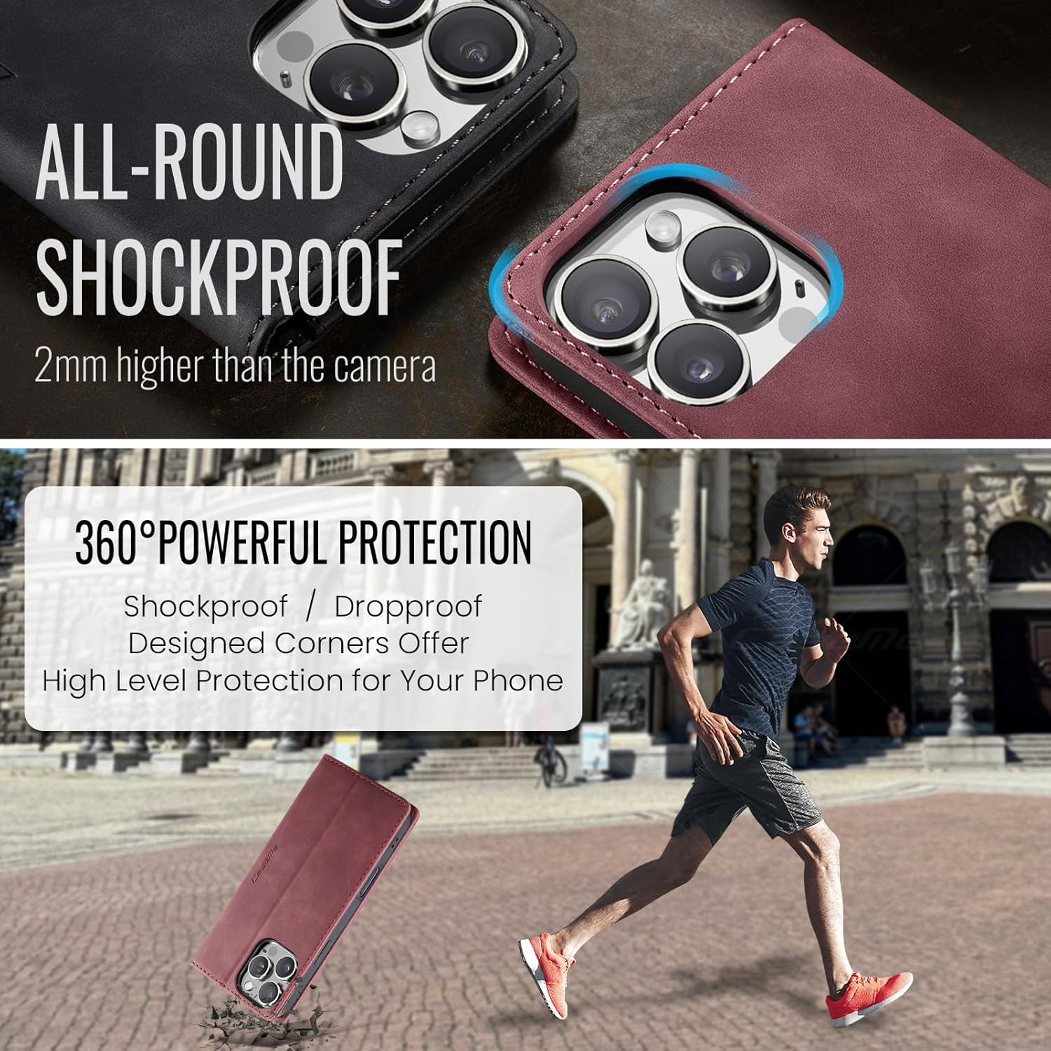 Thumbnail 1 de Monweicz Premium Leder Flip Case für iPhone 16 Pro Max – Weinrot