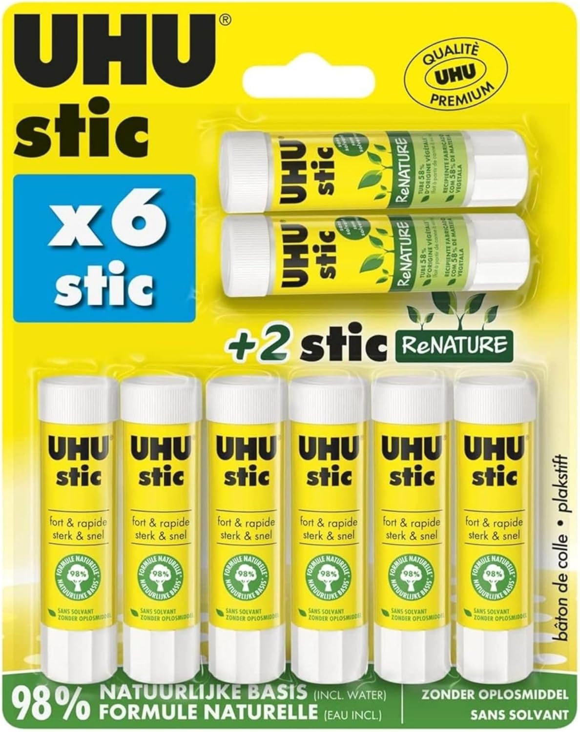 Detalle de UHU Stic - Bâton de Colle Sans Solvants, Lot de 6 + 2 Sticks ReNature – 8,2 g chacun