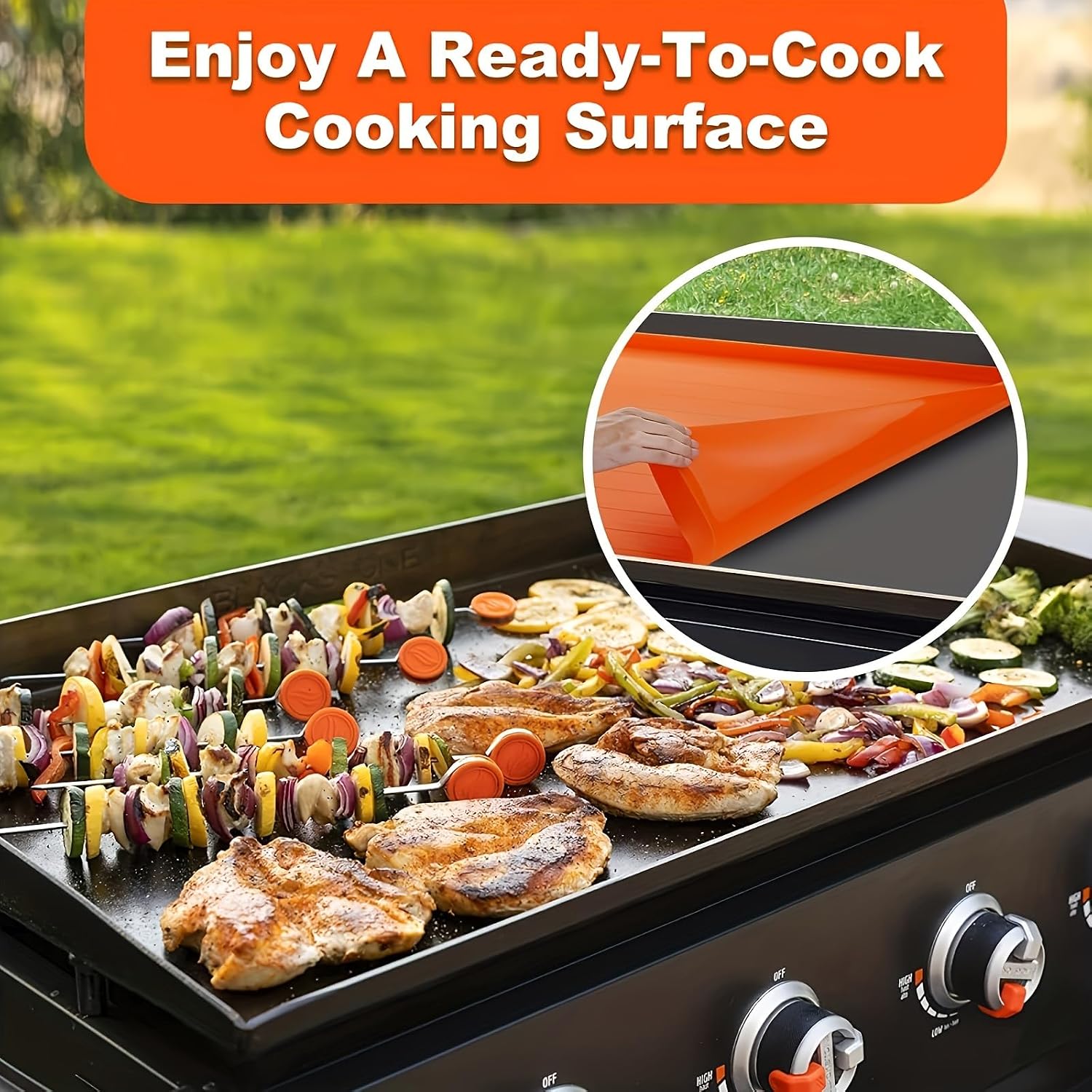 Detalle 1 de REEDTOCK GSM2389 Silicone Griddle Mat for 36-Inch Blackstone, Orange, 400°F