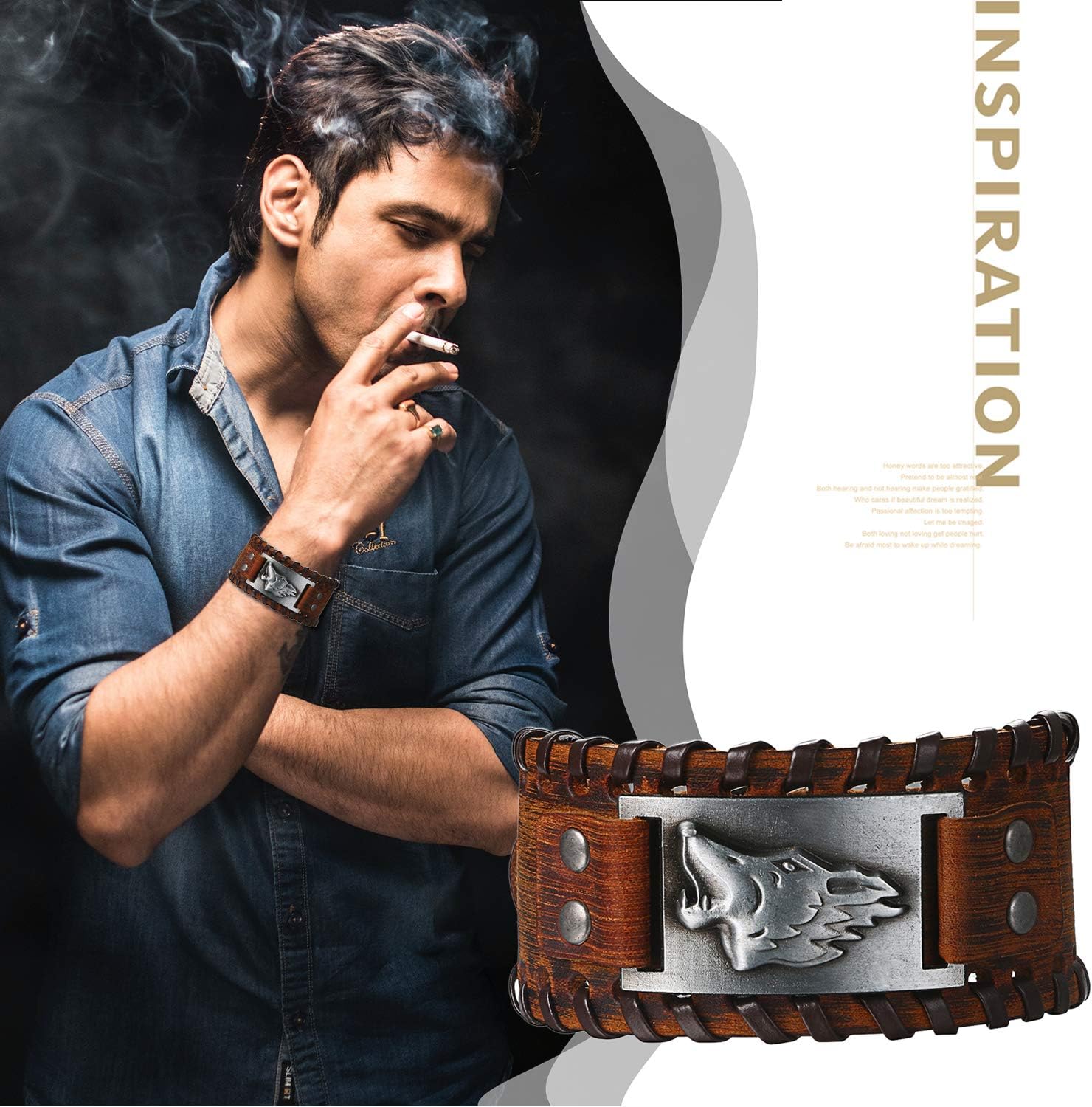 Detalle 2 de Cupimatch Herren Leder Armband Breites Wickelarmband Geflochten – Verstellbar, Braun/Schwarz